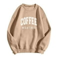 thumbnail image 3 of TYGHBN Womens COFFEE WEATHER Letter Print Sweatshirts Long Sleeve Round Neck Shirts Loose Pullover Blouses Fall Casual Tops Ladies Zip up Shirts Crop Sweatsuit Light Sweaters Women Apparel Short, 3 of 3