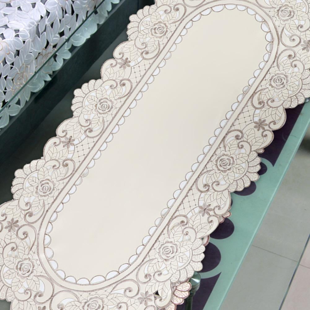 OTVIAP 2 Types Oval Table Flag Floral Embroidered Wedding Table Runner