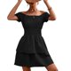 thumbnail image 1 of Vestido con hombros descubiertos Tejido jacquard Volantes Cintura ajustada Vestido de una pieza de moda para mujer Negro L, 1 of 6