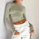thumbnail image 4 of Camiseta Corta Ajustada para Mujer para Salir, Informal, de Color Liso, con Cuello Redondo y Larga Verde S, 4 of 8