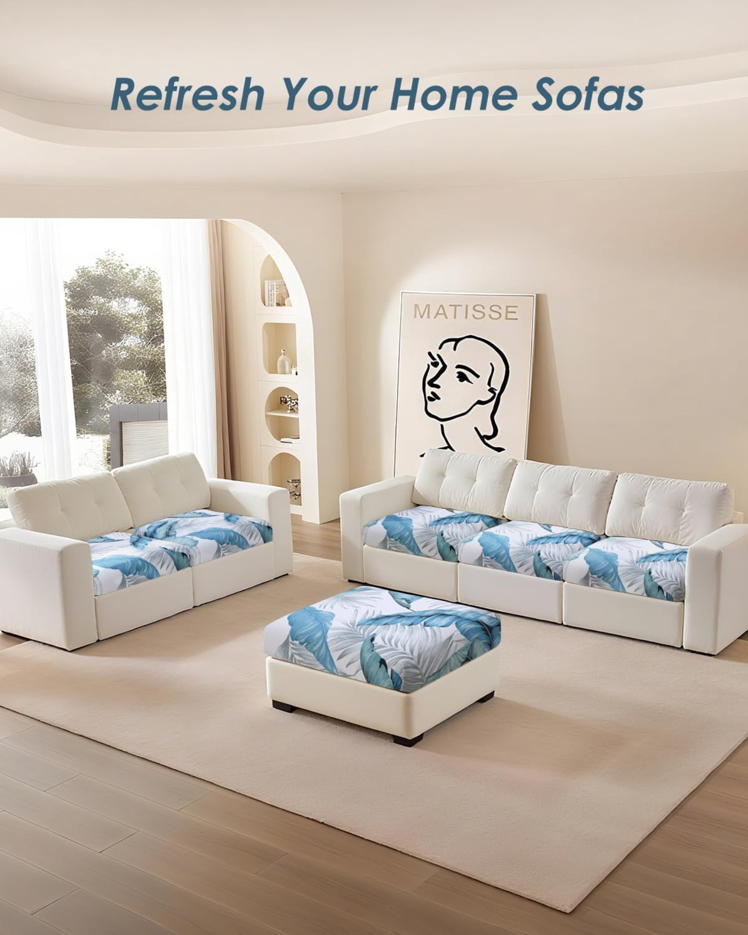 Sofa Cushion Covers, Stretch Printed Seat Cushion Cover Couch Seat Slipcovers Washable Furniture Protector for Armchair Loveseat Sofa