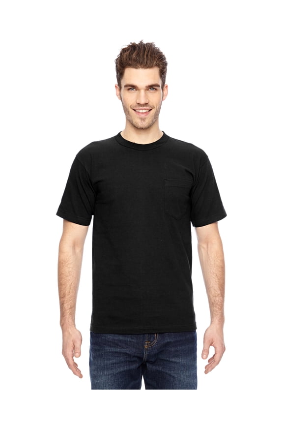BA7100 Bayside Adult 6.1 oz., 100% Cotton Pocket T-Shirt, BLACK, M, Pack Of 10, Mens T-Shirts