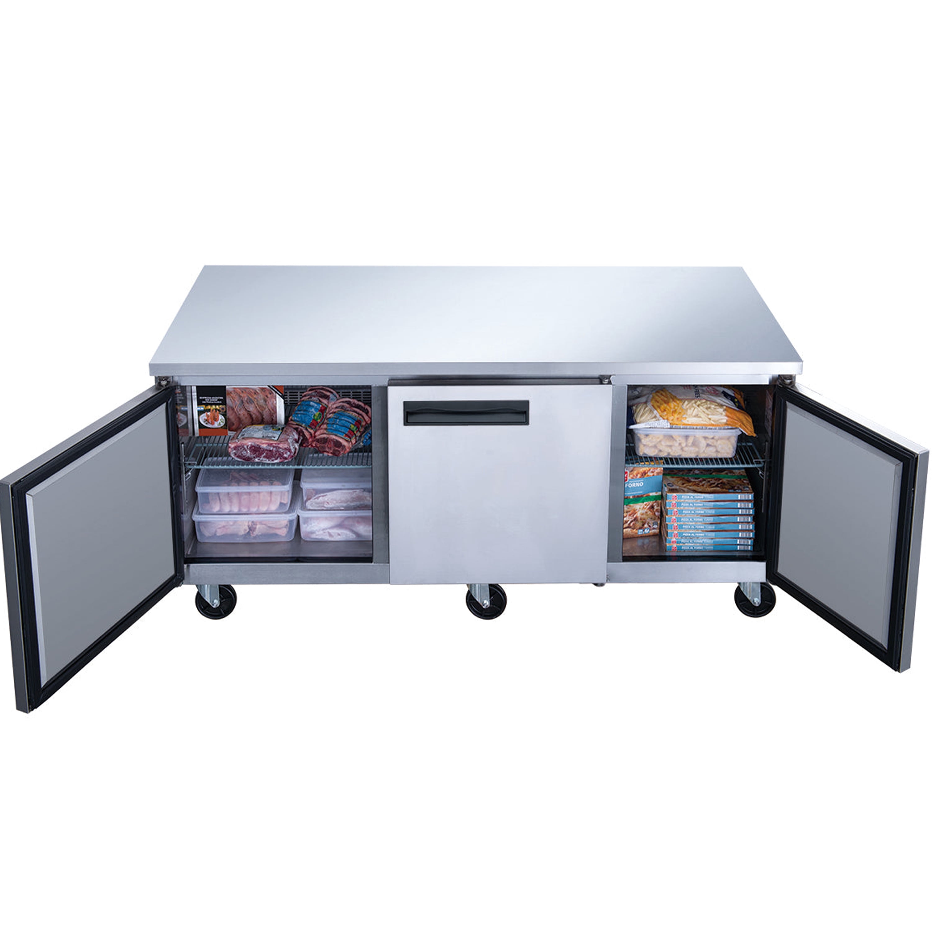 72" Commercial Undercounter Freezer – 3 Door, 19 Cu. Ft., Stainless Steel Prep Table for Restaurant & Bar Use