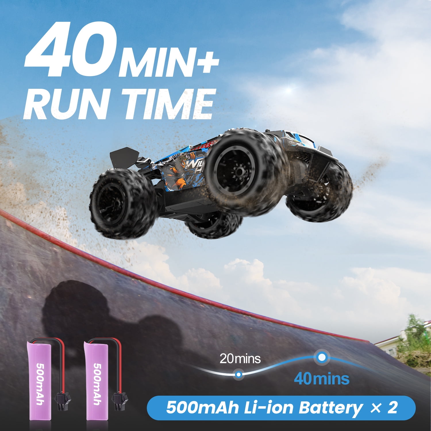 JoyStone Remote Control Car, 1:18 Remote Control Monster Truck All-Terrain 2.4GHz RTR RC Cars W/ 2 Batteries for Kids Toys Gift, Black & Blue