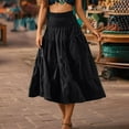 thumbnail image 5 of Boho Women's Long Skirts Summer Elastic High Waisted Casual Full Skirts Dresses with Pockets for Women Beach Fashion Black M, 5 of 9
