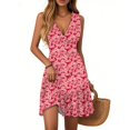 thumbnail image 2 of WTOBBY Women's Floral Print Pleated Hem Dress V-Neck Sleeveless Casual Summer Dress with Wrap Waist Design for Evening Outings and Dinner Dates,Hot PinkS, 2 of 5
