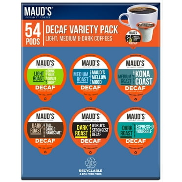 Maud's 6 Flavor Decaf Coffee Pods Variety Pack, Compatible w/ K-Cup Brewers, 54ct
