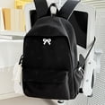 thumbnail image 4 of Solid Color School Backpack, Bow Embroidery Backpack with Pendant, Lightweight Breathable Bookbag for Middle School College, Black, 4 of 9