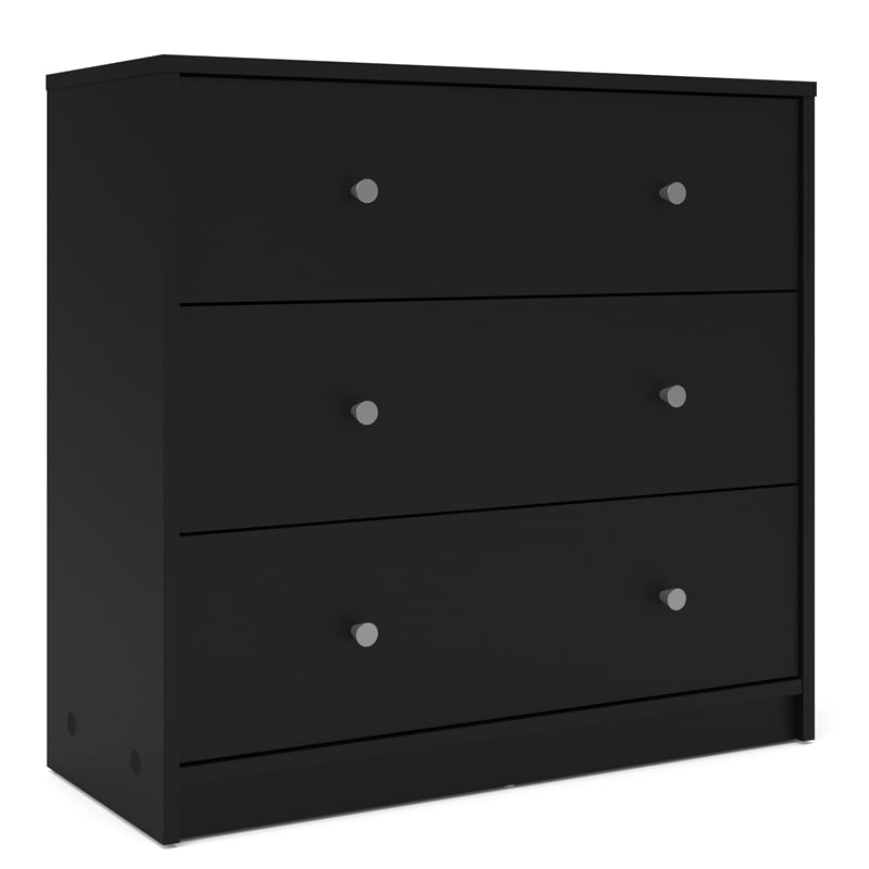 3pc Set of Engineered Wood Black 3Drawer Chest 6Drawer Dresser & Nightstand