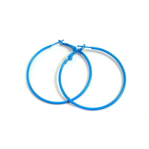 Blue Hoop Earrings Medium 1.5 inch Hoop Earrings Thin