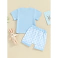 thumbnail image 4 of Suealasg Toddler Boys Summer 2Pcs Outfits Set Clothes 1T 2T 3T Beach Party Shorts Set Kids Boys Short Sleeve T-Shirts Tops and Plaid Print Shorts, 4 of 9