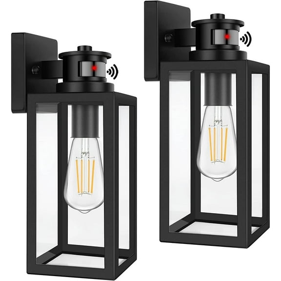 Nordic Hygge 2-Pack Motion Sensor Outdoor Light Fixtures Scones, Porch Light LED Bulb with Clear Glass