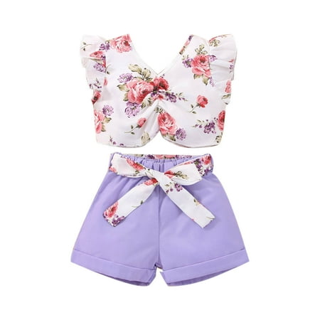 

Sngxgn Girl s Two Piece Outfits Houndstooth Puff Sleeve Tee and Flare Pants SetSexy Girls Outfits Purple 18-24 Months