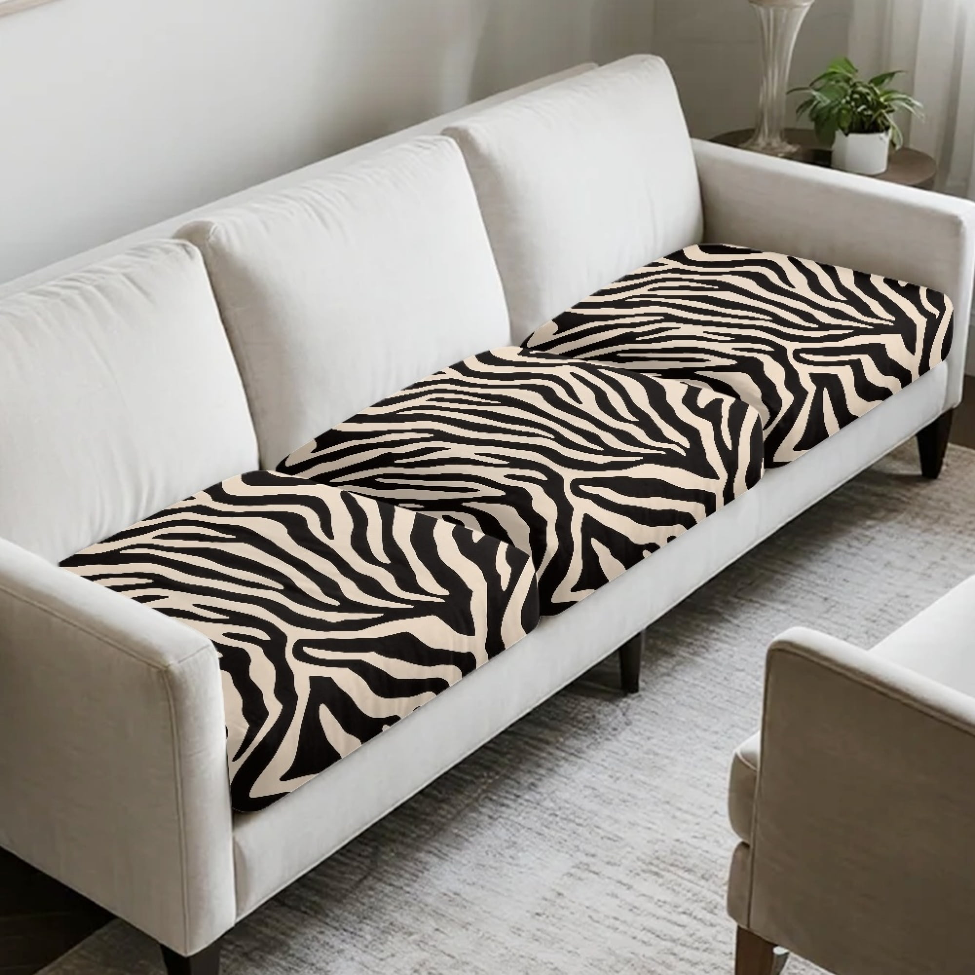 TSOVTHRID Beige Zebra Stripe Print Couch Cushion Covers Stretch Sofa Seat Slipcovers Sets Anti Slip Couches Furniture Protector for Armchair Loveseat, Machine Washable, 24x24 Inch