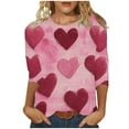 thumbnail image 3 of Feancey Womens Heart Print Top Dressy Casual 3/4 Sleeve Crewneck T-Shirts Soft Cute Valentines Day Shirts for Teen Girls Spring Summer Loose Work Blouse Prime Sales Multicolor XXL, 3 of 6