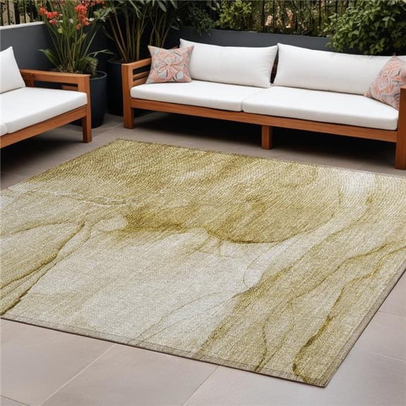 HomeRoots 559727 8 x 10 ft. Beige Abstract Washable Non Skid Indoor Outdoor Rectangle Machine Woven Area Rug