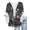 thumbnail image 2 of Bovemsi Women's Boho Floral 3/4 Sleeve V Neck Blouse - Flowy Ruffle Sleeve Half Button Down Shirt - Bubble Wrinkles Summer Top, Bronze, XL, 2 of 4