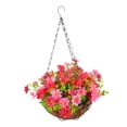 thumbnail image 1 of Maceta colgante con forma de cesta de margaritas artificiales rosa, 1 of 9