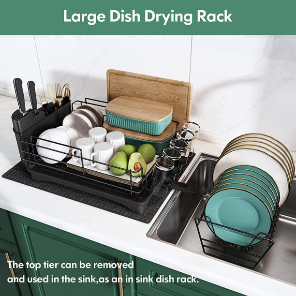 2 Tier Dish Drying Rack with Drainboard Set Glass Utensil Holder Dish  Drainers