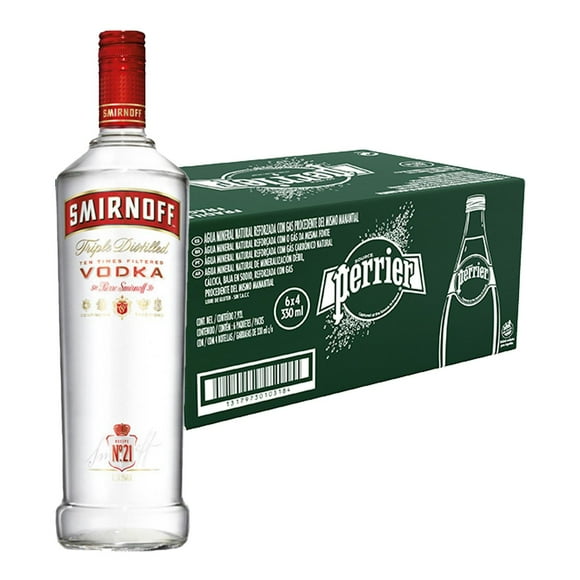 Pack 24 Agua Perrier 330 ml Vodka Smirnoff 1 L