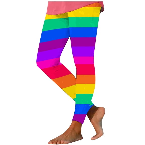 Vekome Women's Yoga Leggings Mardi Gras High Waisted Pants Seamless Striped Lightweight Running Tights Multicolor L