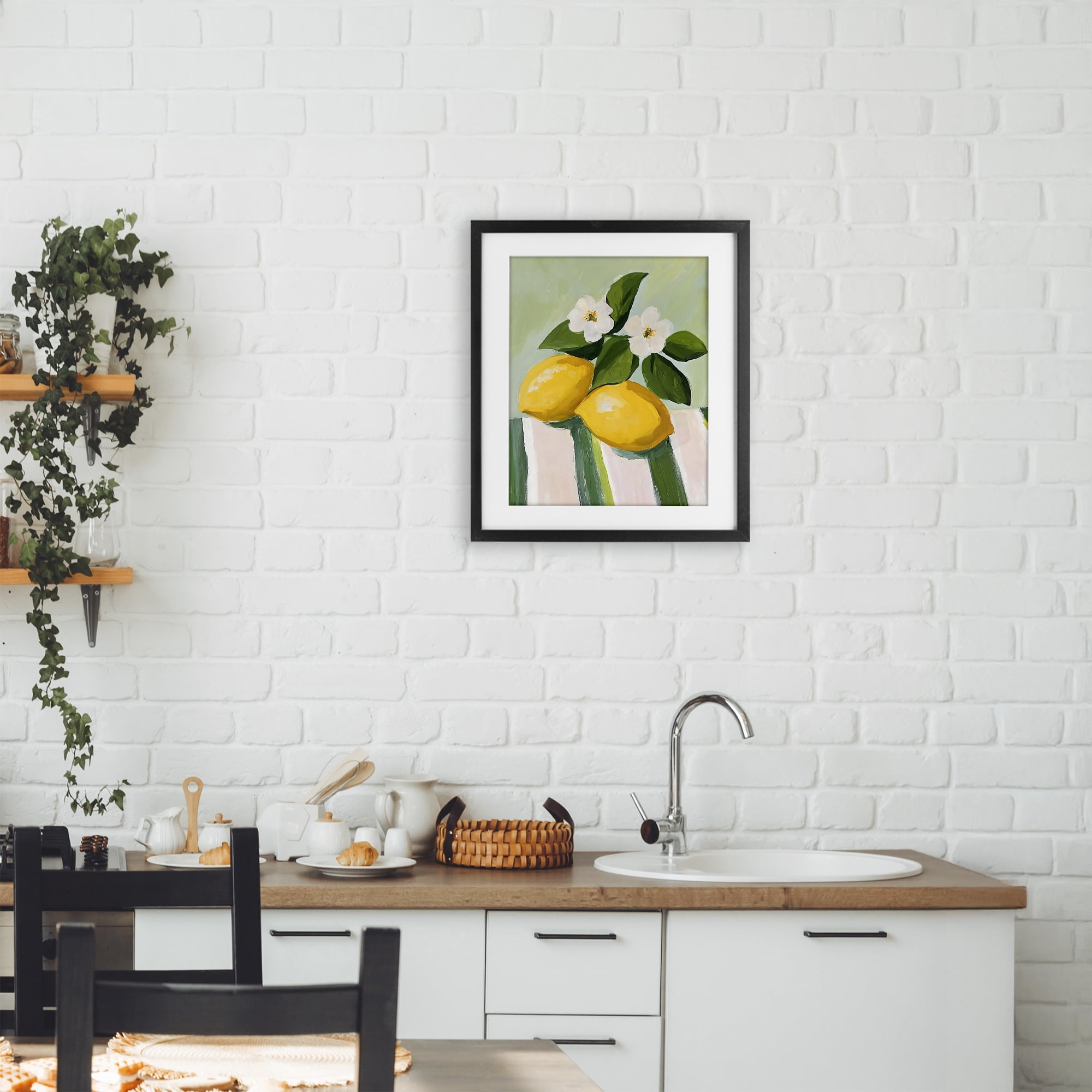 Stupell Industries Lemons And Daisies on Tablecloth Black Framed Print Under Glass, design by The Prints Vibe