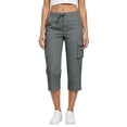 thumbnail image 2 of Women's Cargo Capris Cotton Pants with Button Pockets Elastic Waist Lightweight Cute Hiking Casual Pant for Summer (Dark Gray,M), 2 of 6