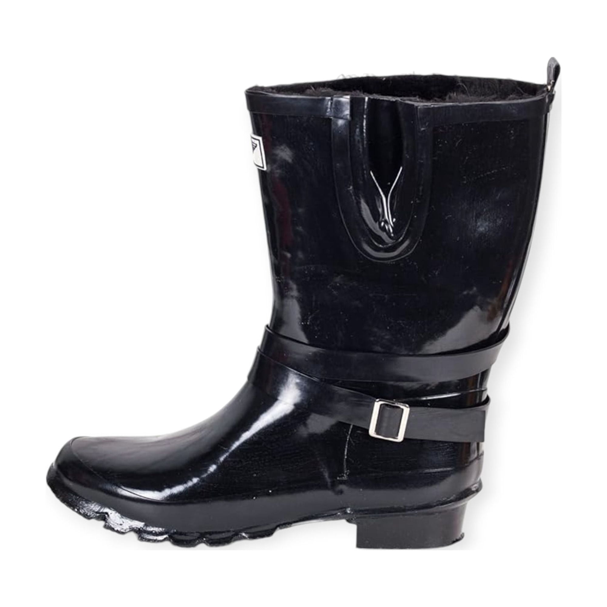 Forever Young Women's Mid Calf Rubber Rain boot with Faux Fur