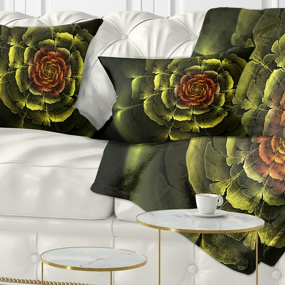 Designart Fractal Yellow Rose in Dark - Floral Throw Pillow - 12x20
