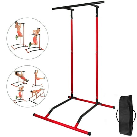 VEVOR 330 LBS Pull Up Bar Free Standing Dip Station  Portable Power Tower Multi-Station for Home Gym Fitness Equipment with Storage Bag  Red & Black