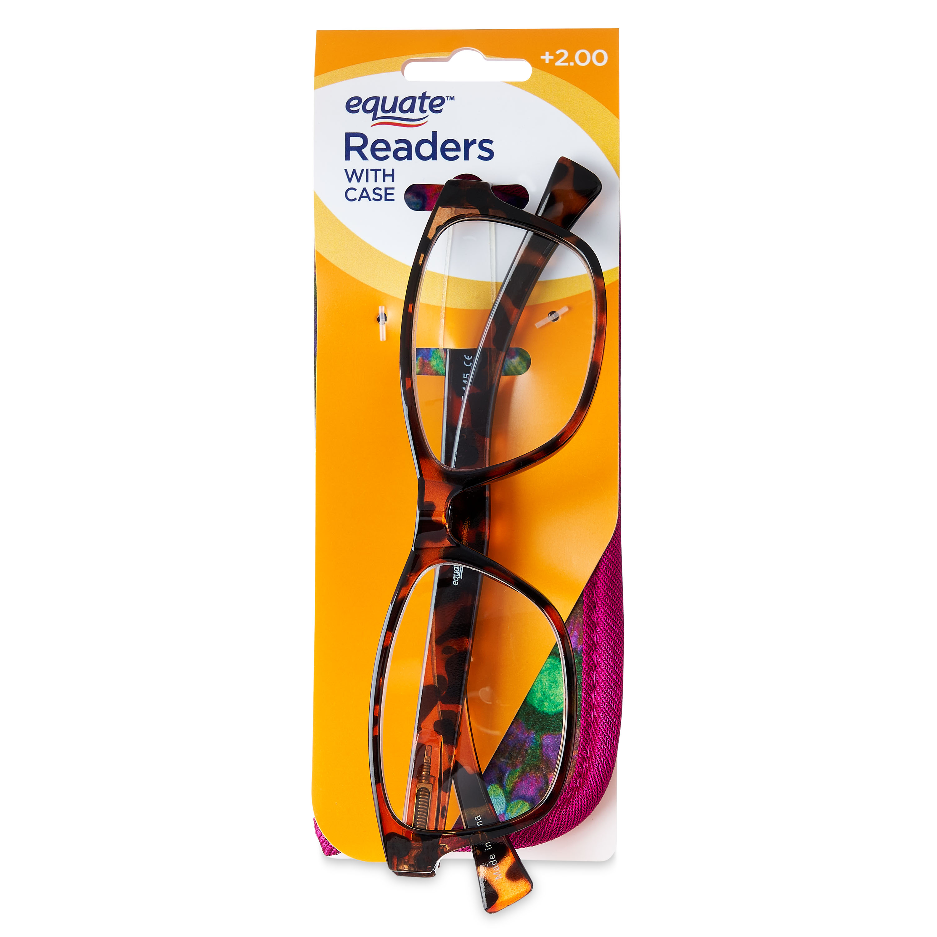 Equate Women S Iris Square Reading Glasses With Case Tortoise Shell 2 00