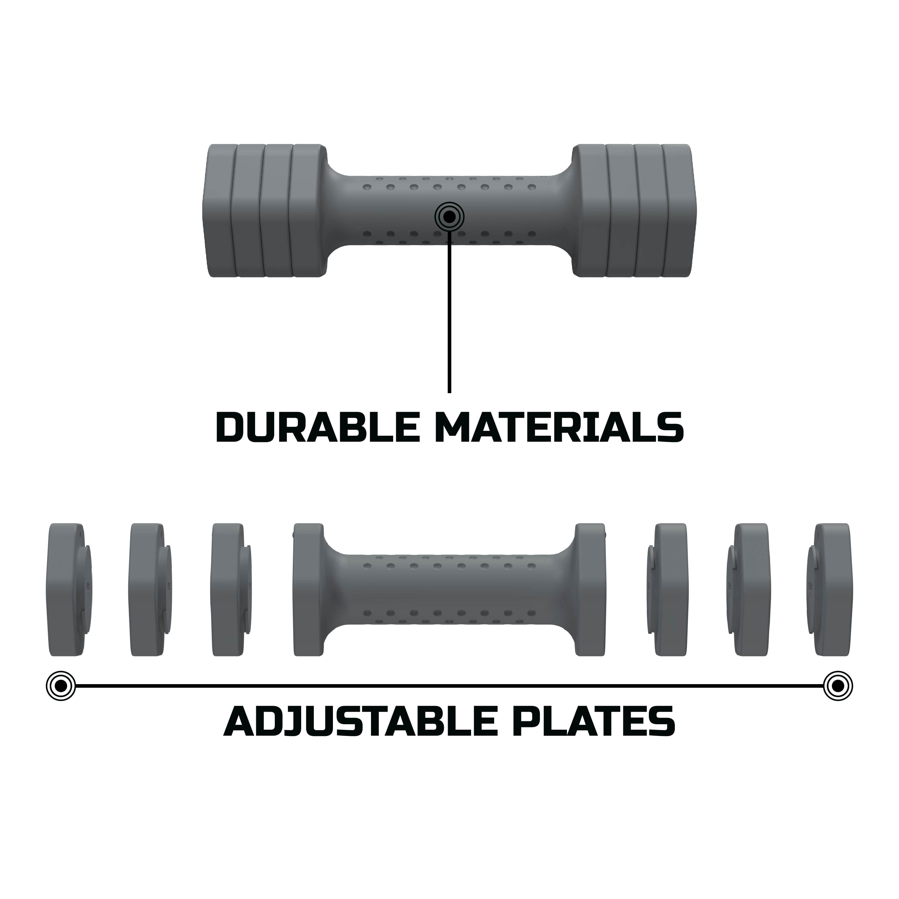FitRx 5-Lb Adjustable Dumbbells 4-in-1 Hand Weights for Home Gym, Gray 2-Pack
