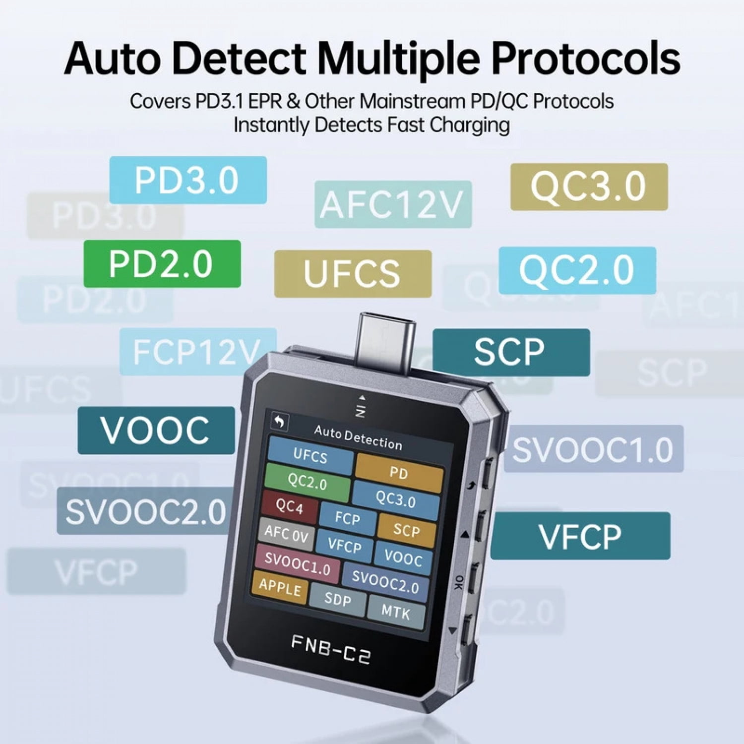 FNIRSI Type-C Fast Charging Tester High Precision Multimeter FNB-C2 USB PD3.1, 20-Bit ADC 50V 6.5A 240W, E-Marker Chip Test