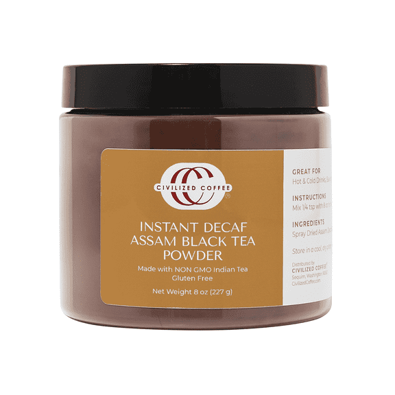 Civilized Coffee Decaffeinated Instant Assam Black Tea Powder for Hot Tea, Iced Tea & Baking (8oz)