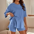 thumbnail image 6 of WDDDD Women‘s 2 Piece Athleisure Set Oversized Short Sleeve Shirt with Biker Shorts Blue XXXL, 6 of 7