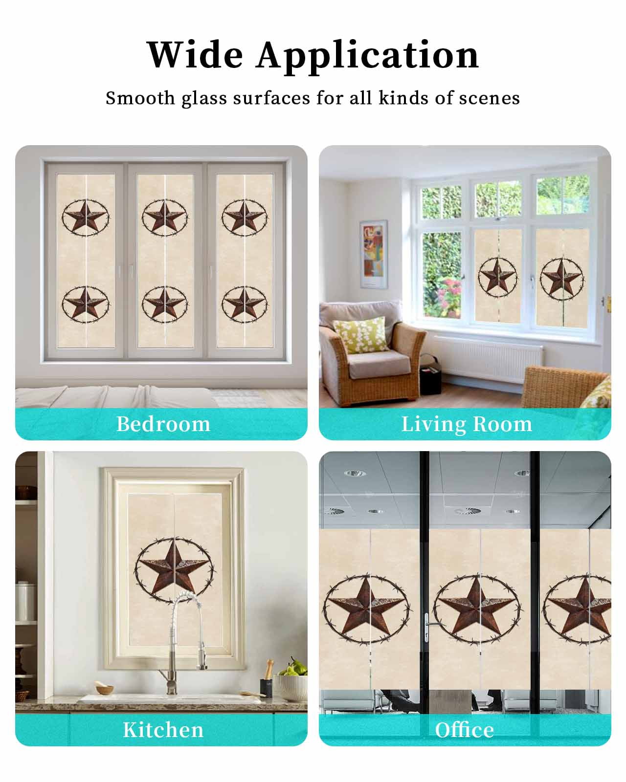 Window Privacy Film Texas Star Farmhouse Stained Glass Window Film Decorative Sun Block Window Cover Western Country Stars Retro Window Clings Static Adhesive Sticker for Bathroom 23.6"x59"