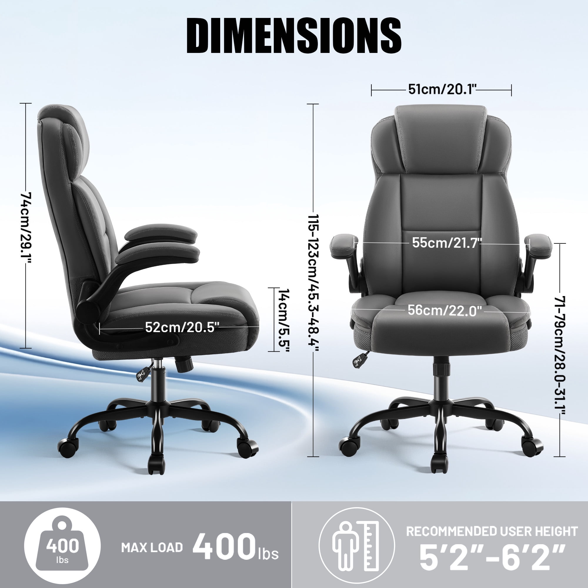 Dhole Ergonomic High-Back PU Leather Office Chair with 120° Recline & Flip-Up Arms - Home Office Desk Chair for Work, Study, Gaming, 300LBS Capacity (Gray)