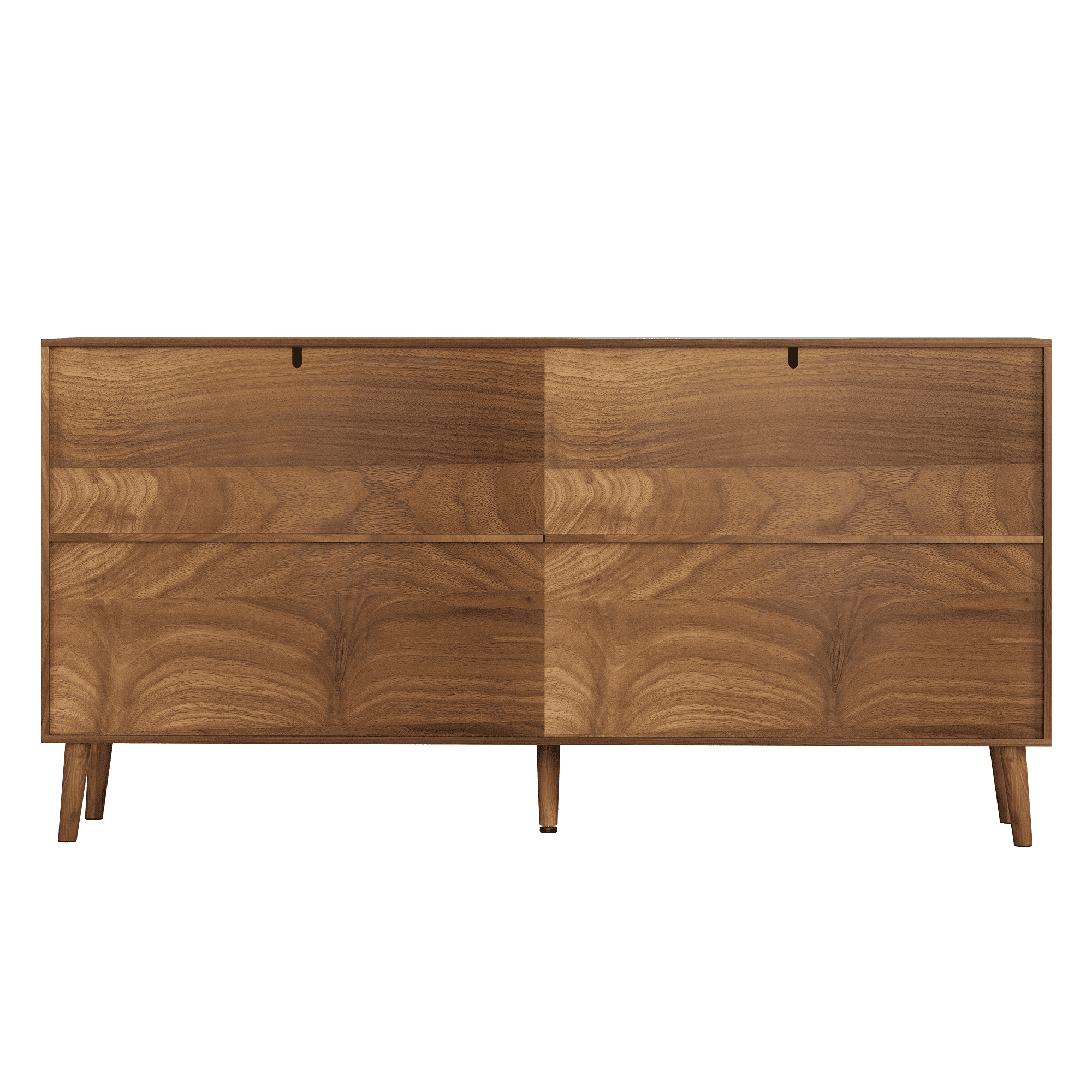 55-Inch Sideboard Serving Cabinet, Mid-Century Modern Style Wooden Entryway Cabinet, Four-Door Storage Unit With Metal Handles, Sturdy Solid Wood Legs