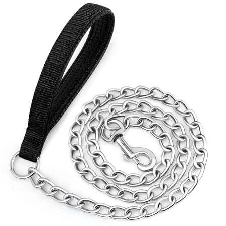 Pet Artist Bite Proof Heavy Duty Metal Chain Dog Leash with Comfortable Padded Handle Training Collar Leashes