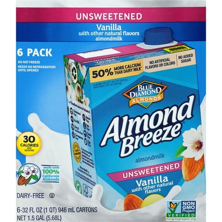 Almond Breeze Unsweetened Vanilla Shelf-Stable Almondmilk  32 oz (Pack of 6)