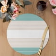 thumbnail image 3 of Turquoise Beige Stripe Round 13 Inch Placemats Set of 6, Modern Art Horizontal Striped HeatResistant Non Slip Place Mats for Dining Table, Wipeable Braided Kitchen Table Mats for Housewarming, 3 of 9