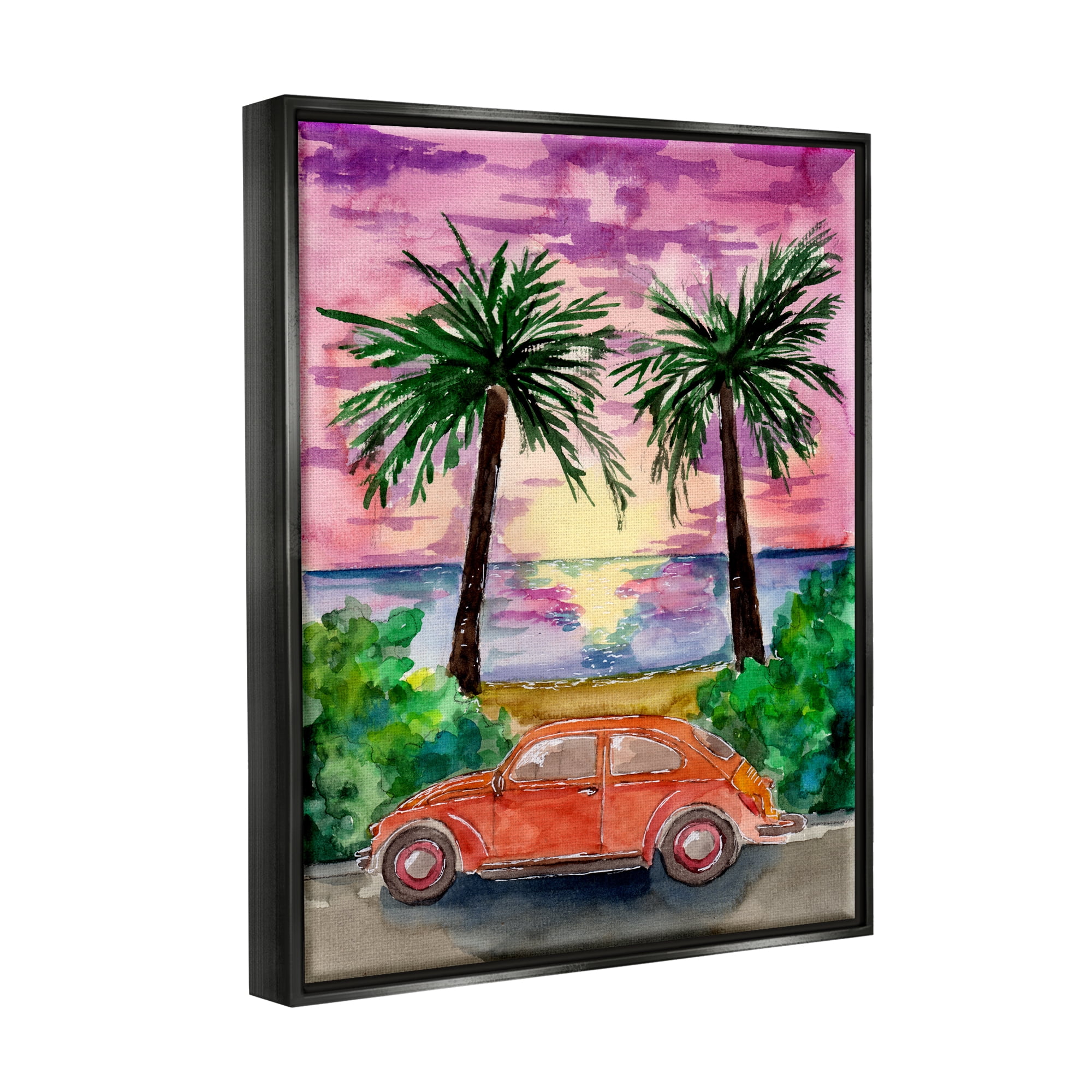 Stupell Industries Summer Beach Buggy Transportation Painting Black Floater Framed Art Print Wall Art, 17 x 21