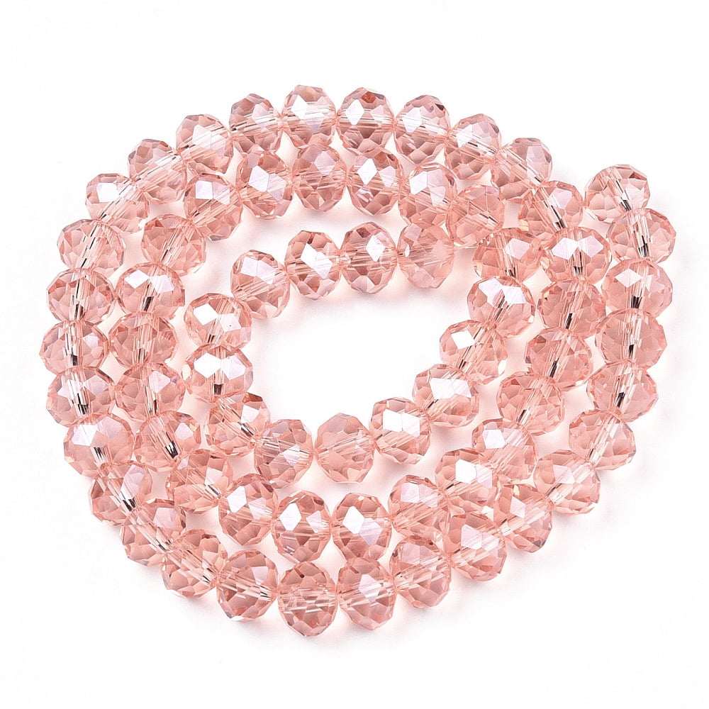 Electroplate Glass Beads Strands Pearl Luster Plated Faceted Rondelle Salmon 10x8mm Hole: 1mm about 63~65pcs/strand 49~50cm