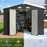 10x10 FT Sheds & Outdoor Storage with Lockable Doors, Waterproof | Galvanized Steel Garden Shed for Outdoors | Dark Grey