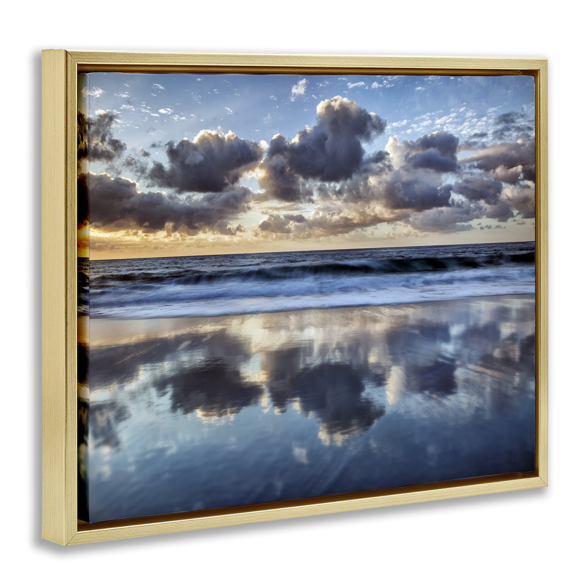 Stupell Industries Reflective Clouds Seascape Gold Framed Floater Canvas Wall Art, design by Superstock Partners LLC