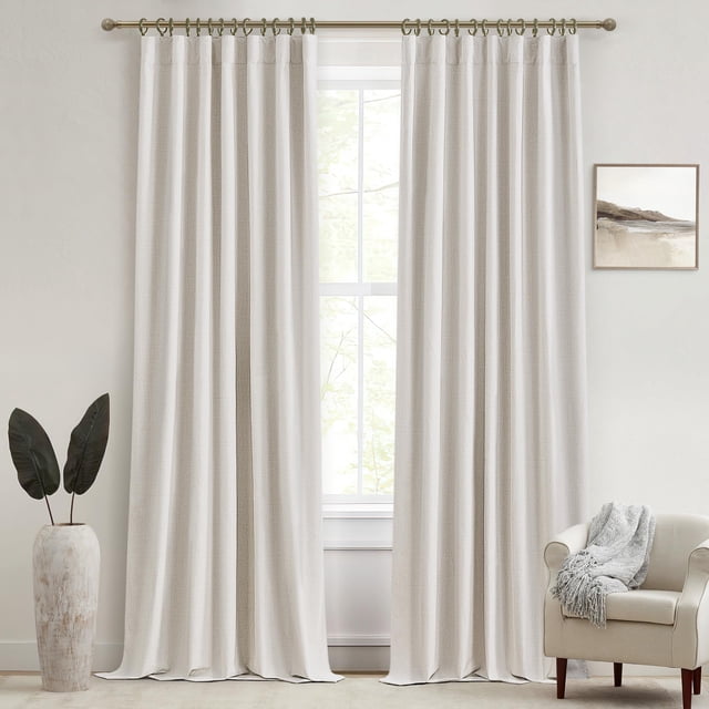 Cortinas QjMyDeco, 100% lino opaco, 270 x 275 cm, color marfil, 2 paneles