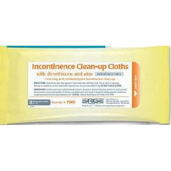 Sage Incontinence Care Wipe, Soft Pack Dimethicone Unscented 8 Count, 8x8 inch size, Sage Products, 7505 - Case of 240
