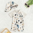 thumbnail image 2 of Tfken Boys Kids Swimwear Set Outfits For Summer Cute 2 Piece Rash Guard Onesie With Hats Set Short Sleeve Zipper Swimsuit Beach Swim Quick-Dry Children Soft Bathing Suits Size 12-18 Months White, 2 of 3
