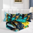 thumbnail image 5 of 3pcs Luxurious Butterfly Comforter Set, Turquoise Butterfly Bedding Set for Bedroom or Guest Room Decor, All Seasons Quilt Machine Washable Duvet with 2 Pillowcases, 5 of 7