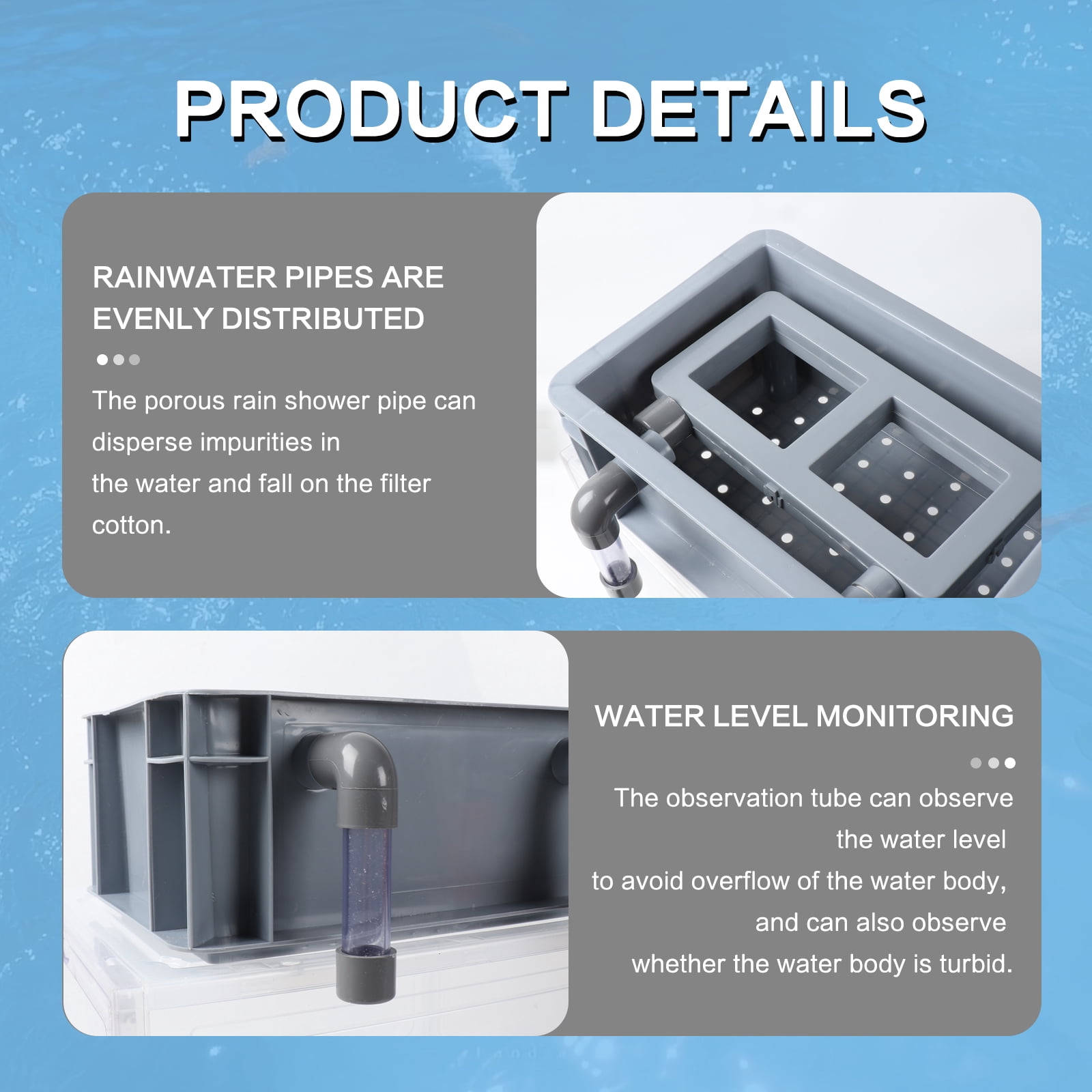 VNEKVA 3-Layer Fish Tanks Filter Box, Aquarium Filter with Pump and Filter Media, Suitable for 20-150 Gallon Large Fish Tanks and Outdoor Small Fish Ponds